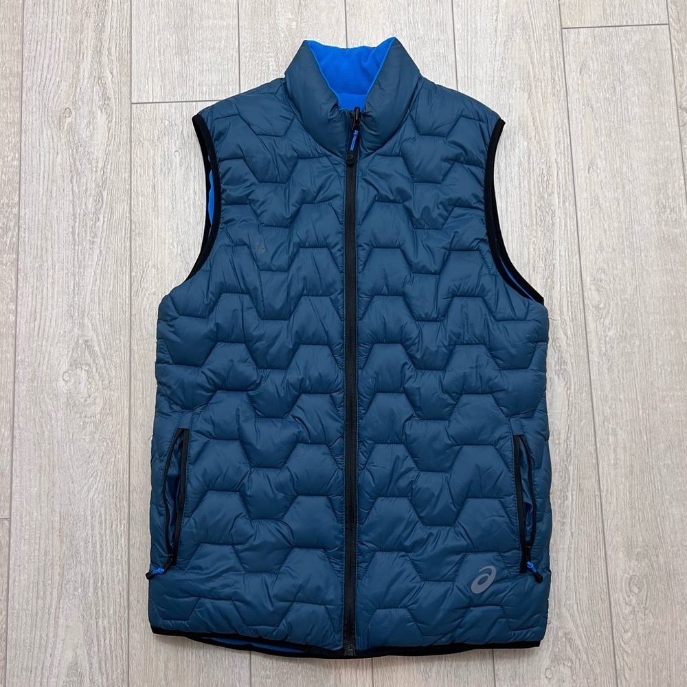 ASICS Reversible Fleece Puffer Vest Blue Full Zip Lightweight Men’s